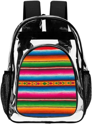Supdreamc Colorful Mexican Blanket Stripes Art Rucksacks Lightweight Multipurpose Anti-Theft Shoulder Bag Big Capacity Laptop Book Bag Rucksack Transparent Bag