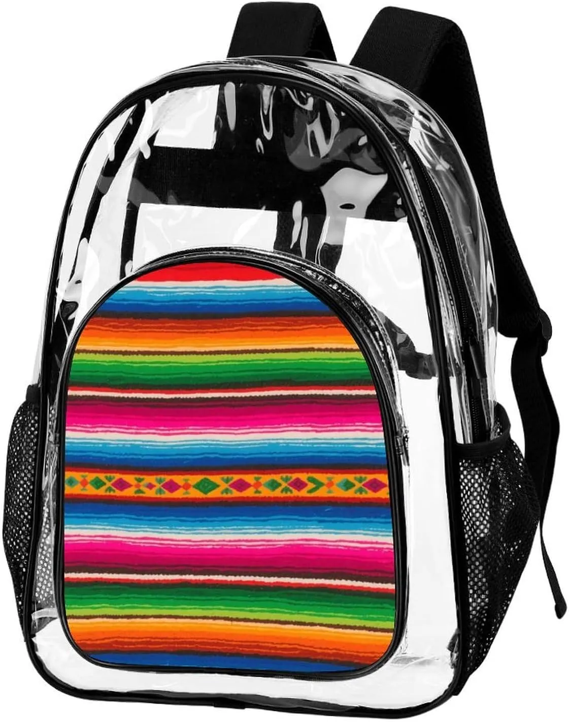 Supdreamc Colorful Mexican Blanket Stripes Art Rucksacks Lightweight Multipurpose Anti-Theft Shoulder Bag Big Capacity Laptop Book Bag Rucksack Transparent Bag