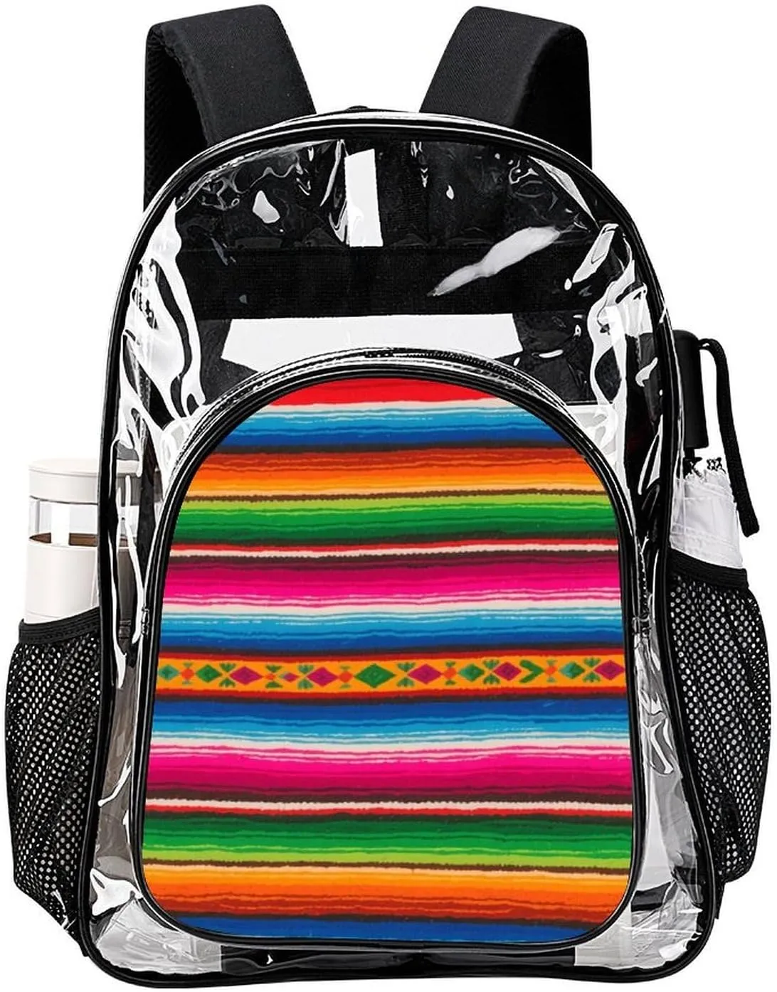 Supdreamc Colorful Mexican Blanket Stripes Art Rucksacks Lightweight Multipurpose Anti-Theft Shoulder Bag Big Capacity Laptop Book Bag Rucksack Transparent Bag