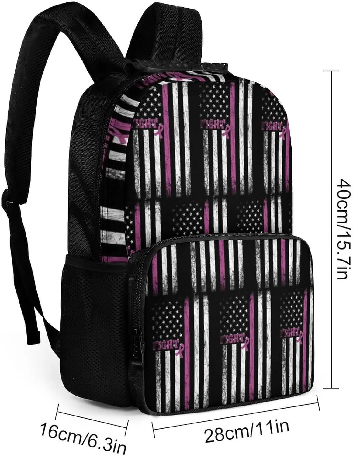 Supdreamc Fight Breast Cancer Pink Pattern Rucksacks Durable Polyester Anti-Theft Multipurpose Carry On Bag Large Capacity Gym Outdoor Hiking Backpack With Smooth Zippers