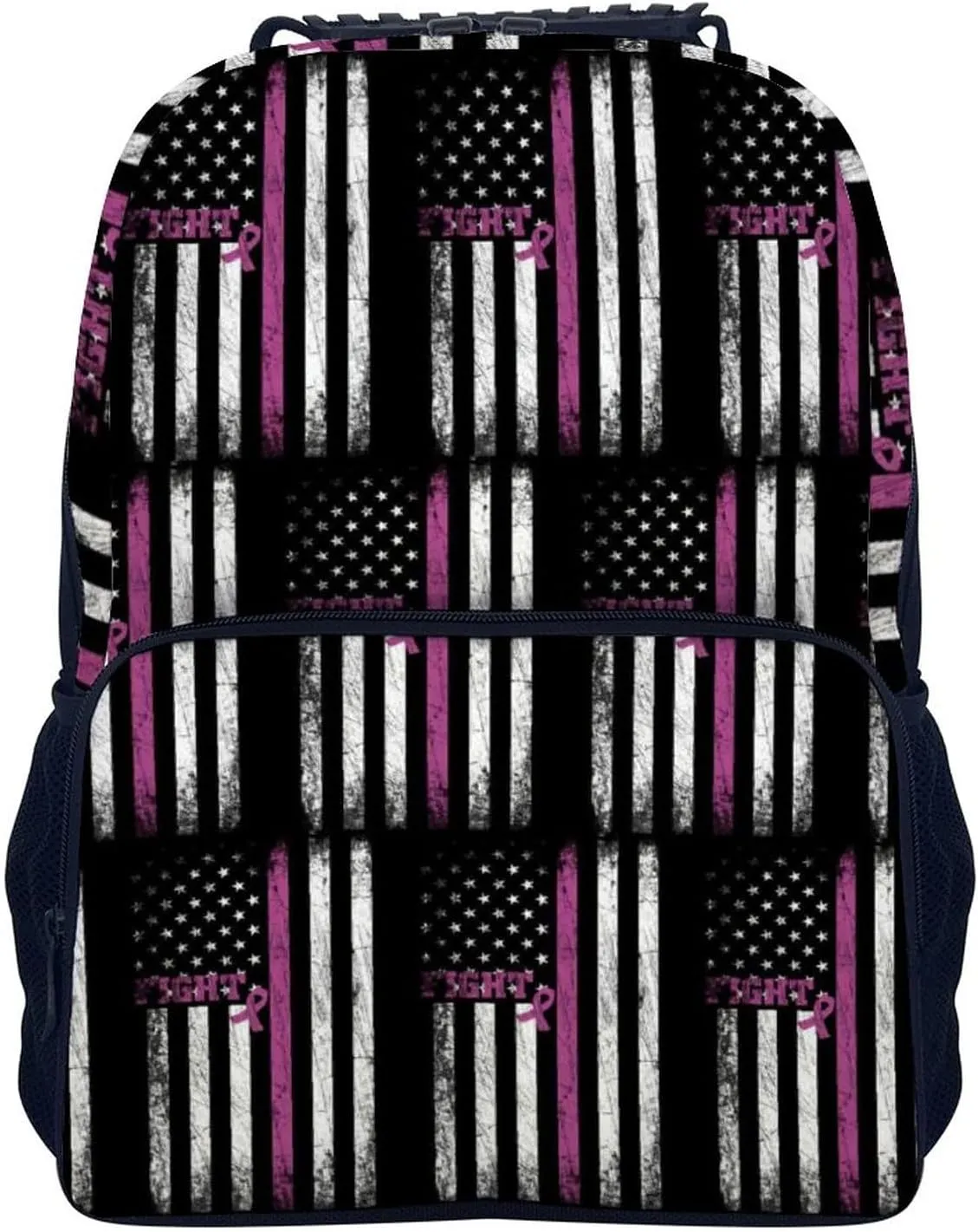 Supdreamc Fight Breast Cancer Pink Pattern Rucksacks Durable Polyester Anti-Theft Multipurpose Carry On Bag Large Capacity Gym Outdoor Hiking Backpack With Smooth Zippers