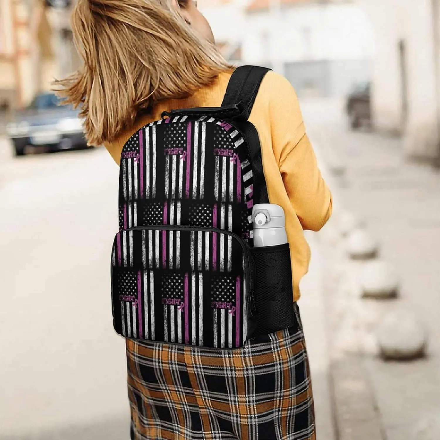 Supdreamc Fight Breast Cancer Pink Pattern Rucksacks Durable Polyester Anti-Theft Multipurpose Carry On Bag Large Capacity Gym Outdoor Hiking Backpack With Smooth Zippers