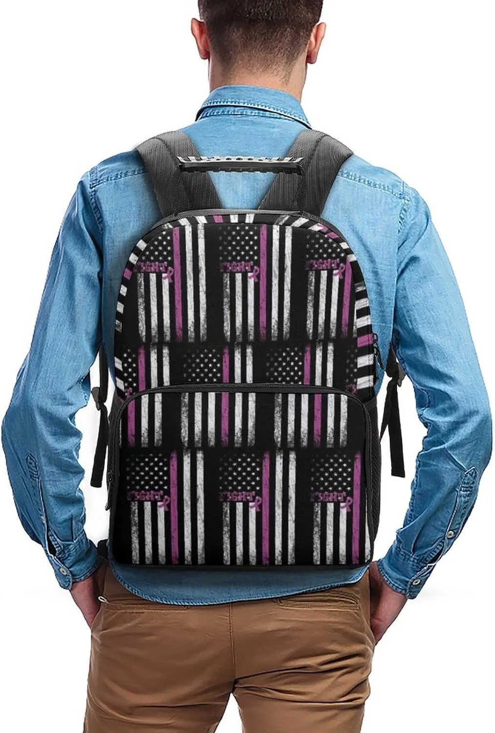 Supdreamc Fight Breast Cancer Pink Pattern Rucksacks Durable Polyester Anti-Theft Multipurpose Carry On Bag Large Capacity Gym Outdoor Hiking Backpack With Smooth Zippers