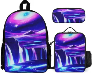 Supdreamc Galaxy Space Art Backpack Sets Daypack 3 Piece Multipurpose Rucksacks Lunch Bag Pencil Case Big Capacity Carry On Bag, One Size