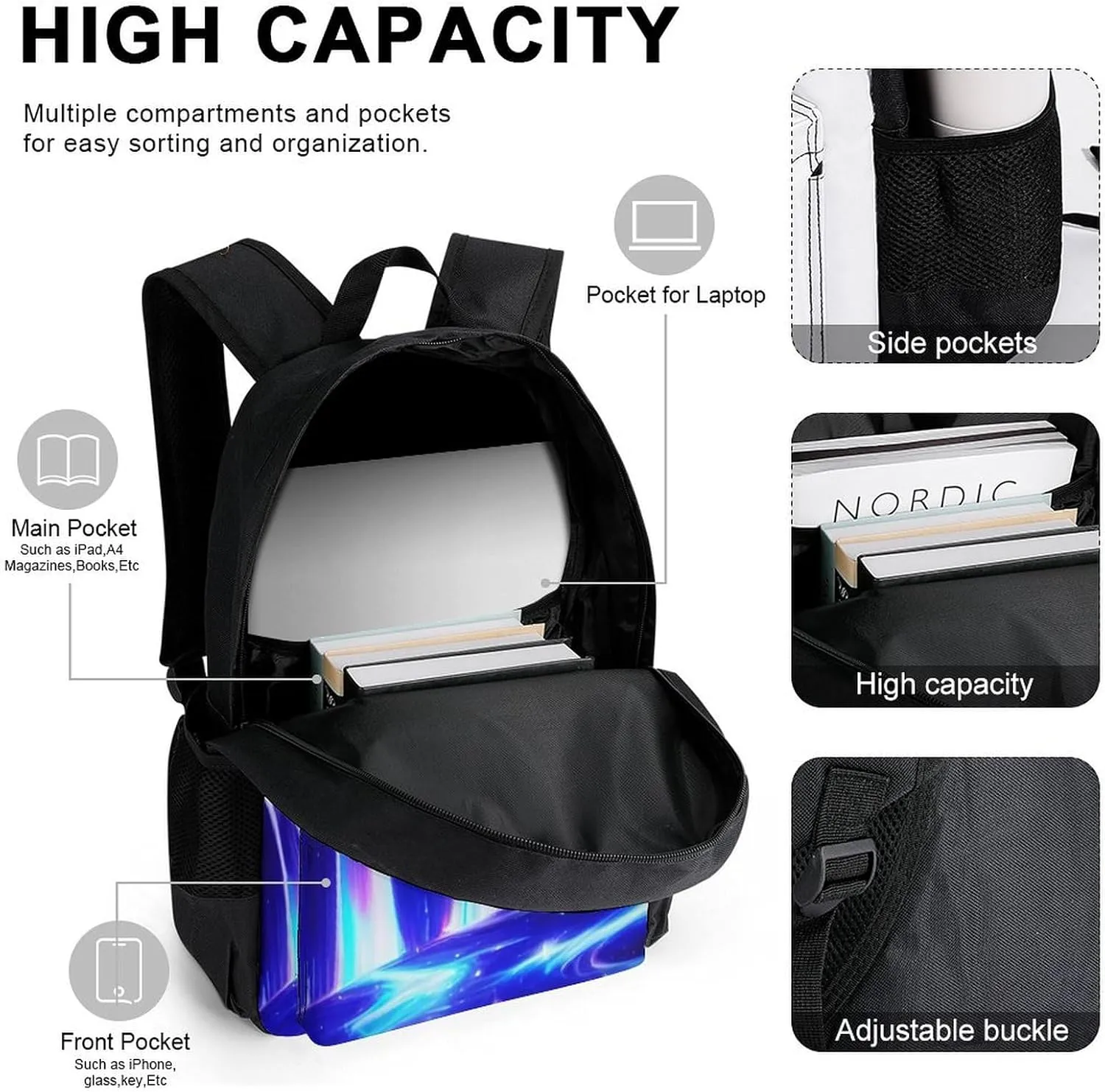 Supdreamc Galaxy Space Art Backpack Sets Daypack 3 Piece Multipurpose Rucksacks Lunch Bag Pencil Case Big Capacity Carry On Bag, One Size