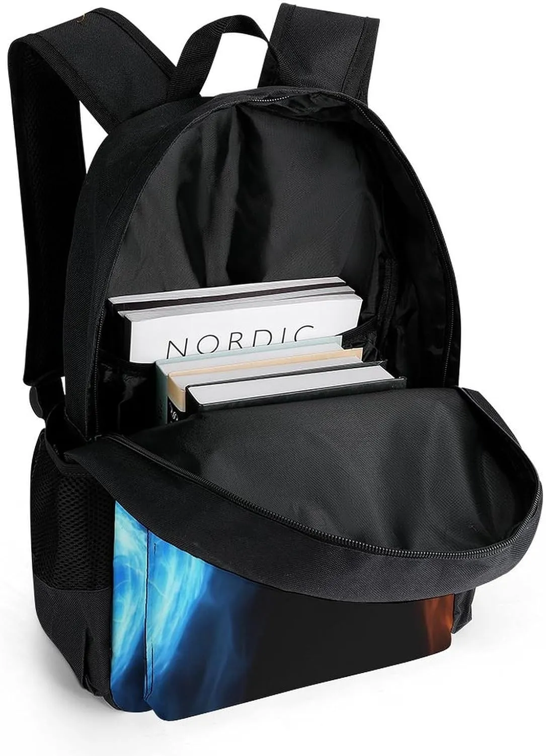 Supdreamc Ice Blue And Red Fire Flame Dragon Rucksacks Lightweight Multipurpose Anti-Theft Shoulder Bag Large Capacity Business Computer Bag With Smooth Zippers