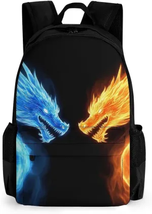 Supdreamc Ice Blue And Red Fire Flame Dragon Rucksacks Lightweight Multipurpose Anti-Theft Shoulder Bag Large Capacity Business Computer Bag With Smooth Zippers