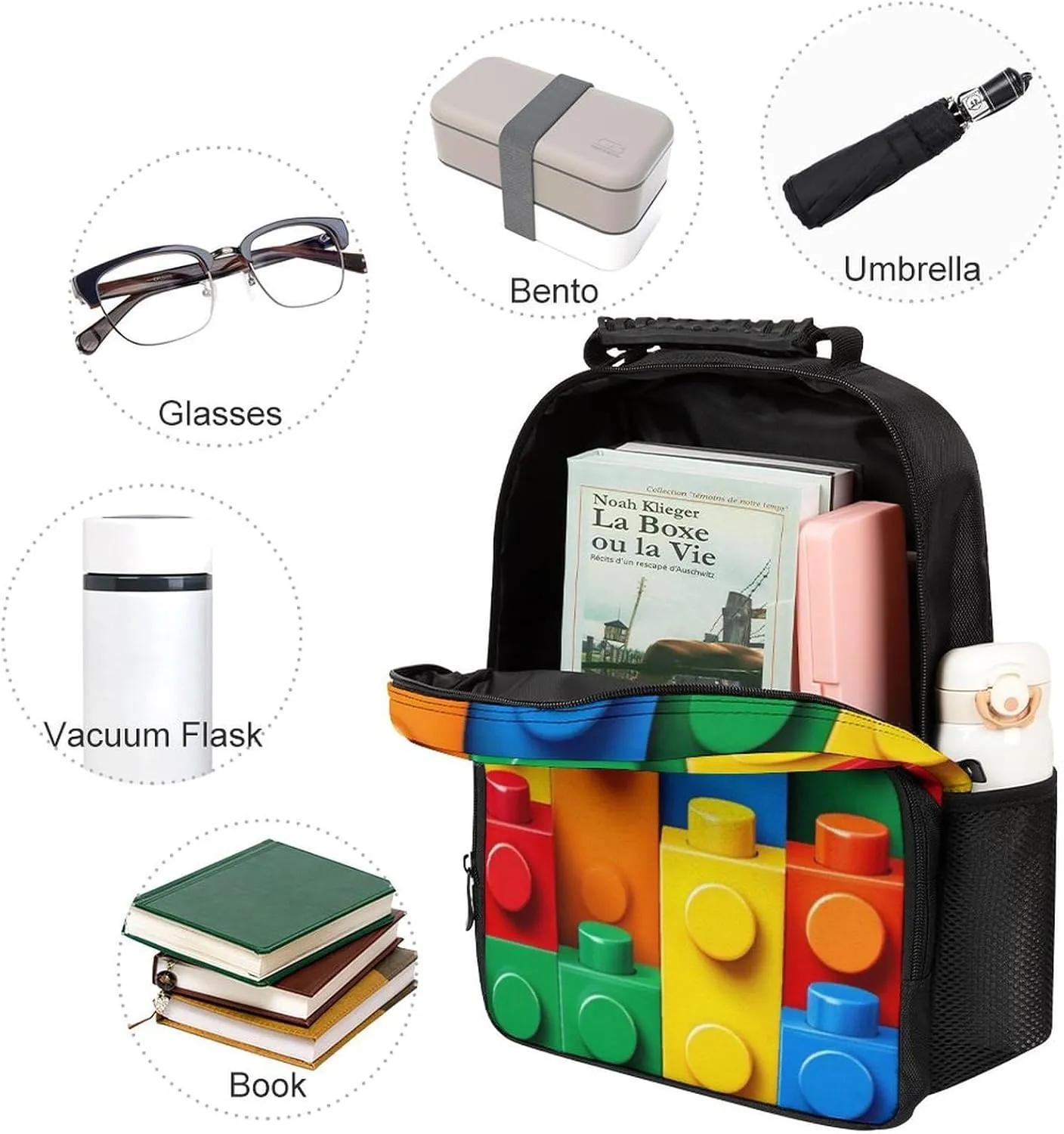 Supdreamc Lightweight Rucksacks for Camping Picnic Walking Cycling - Large Capacity Multipurpose Anti-Theft Carry On Bag, Colorful Building Blocks Bricks Travel Hiking & Camping Rucksack