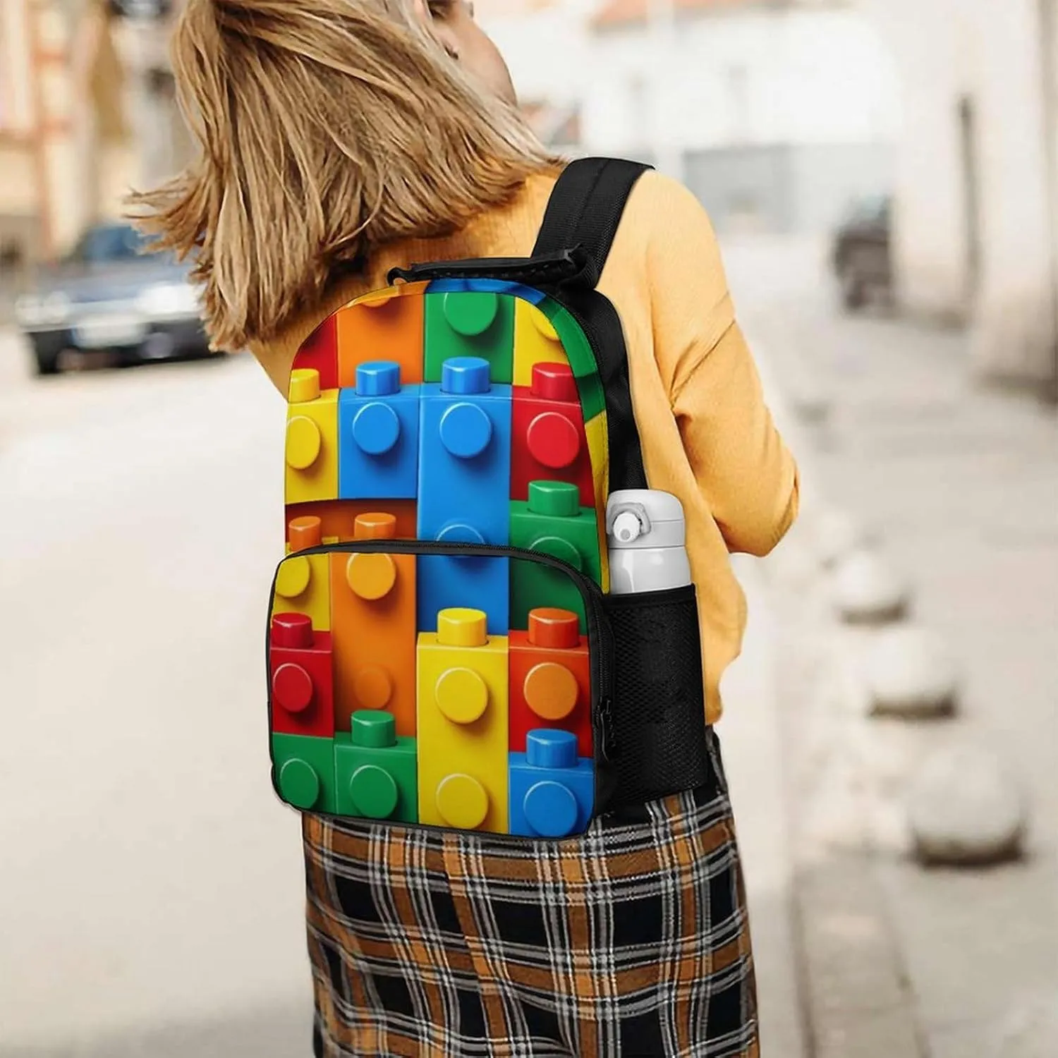 Supdreamc Lightweight Rucksacks for Camping Picnic Walking Cycling - Large Capacity Multipurpose Anti-Theft Carry On Bag, Colorful Building Blocks Bricks Travel Hiking & Camping Rucksack