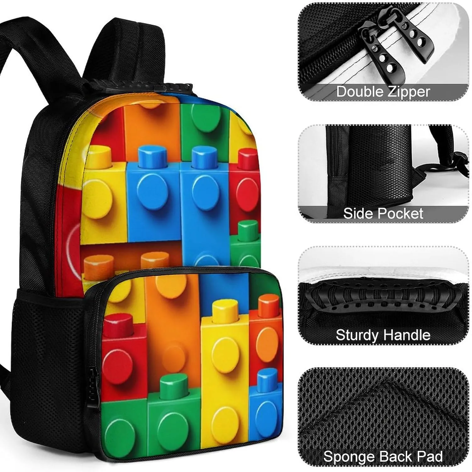 Supdreamc Lightweight Rucksacks for Camping Picnic Walking Cycling - Large Capacity Multipurpose Anti-Theft Carry On Bag, Colorful Building Blocks Bricks Travel Hiking & Camping Rucksack