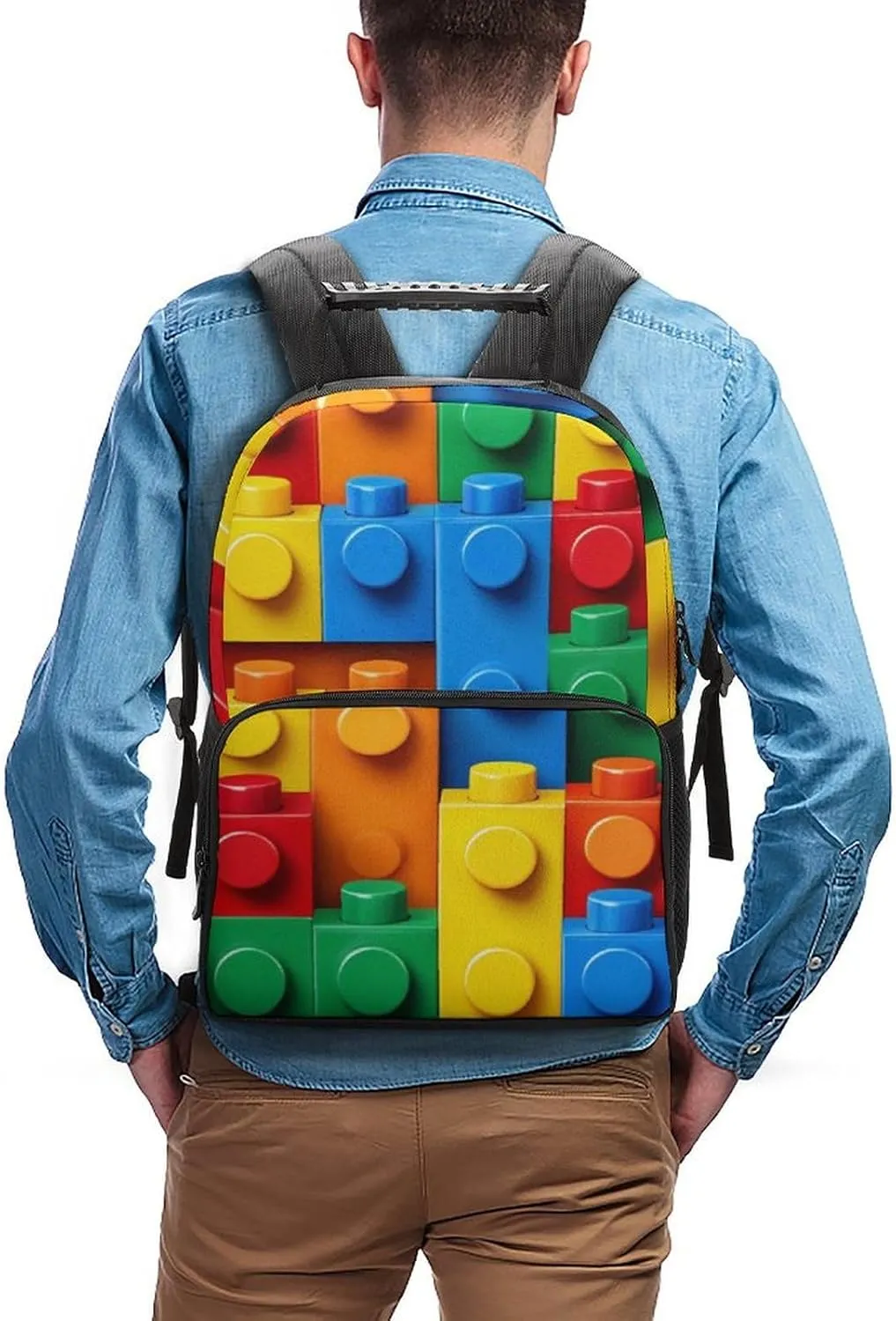 Supdreamc Lightweight Rucksacks for Camping Picnic Walking Cycling - Large Capacity Multipurpose Anti-Theft Carry On Bag, Colorful Building Blocks Bricks Travel Hiking & Camping Rucksack