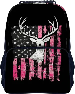 Supdreamc Lightweight Rucksacks for Climbing Outdoors Walking Cycling - Large Capacity Anti-Theft Multipurpose Carry On Bag, American Flag Camo Deer Hunting Pink Camouflage Camping Outdoor Backpack