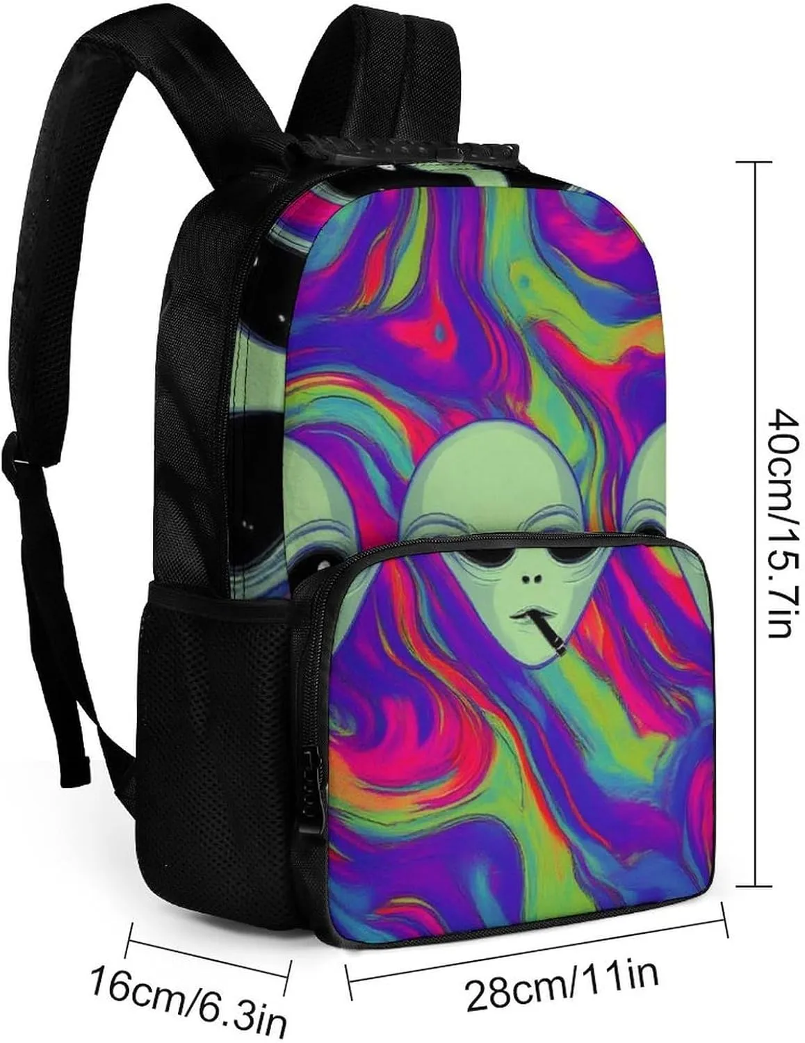 Supdreamc Lightweight Rucksacks for Climbing Outdoors Walking Cycling - Large Capacity Anti-Theft Multipurpose Carry On Bag, Cool Funny Alien Tie Dye Camping Outdoor Backpack