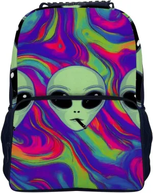 Supdreamc Lightweight Rucksacks for Climbing Outdoors Walking Cycling - Large Capacity Anti-Theft Multipurpose Carry On Bag, Cool Funny Alien Tie Dye Camping Outdoor Backpack