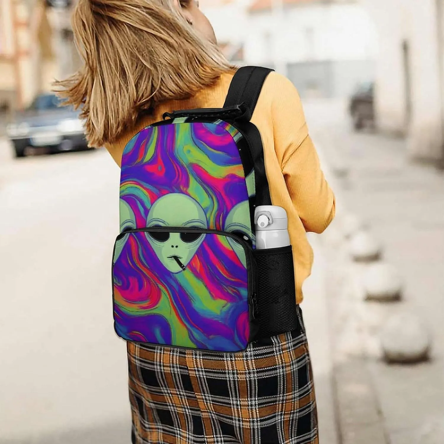 Supdreamc Lightweight Rucksacks for Climbing Outdoors Walking Cycling - Large Capacity Anti-Theft Multipurpose Carry On Bag, Cool Funny Alien Tie Dye Camping Outdoor Backpack