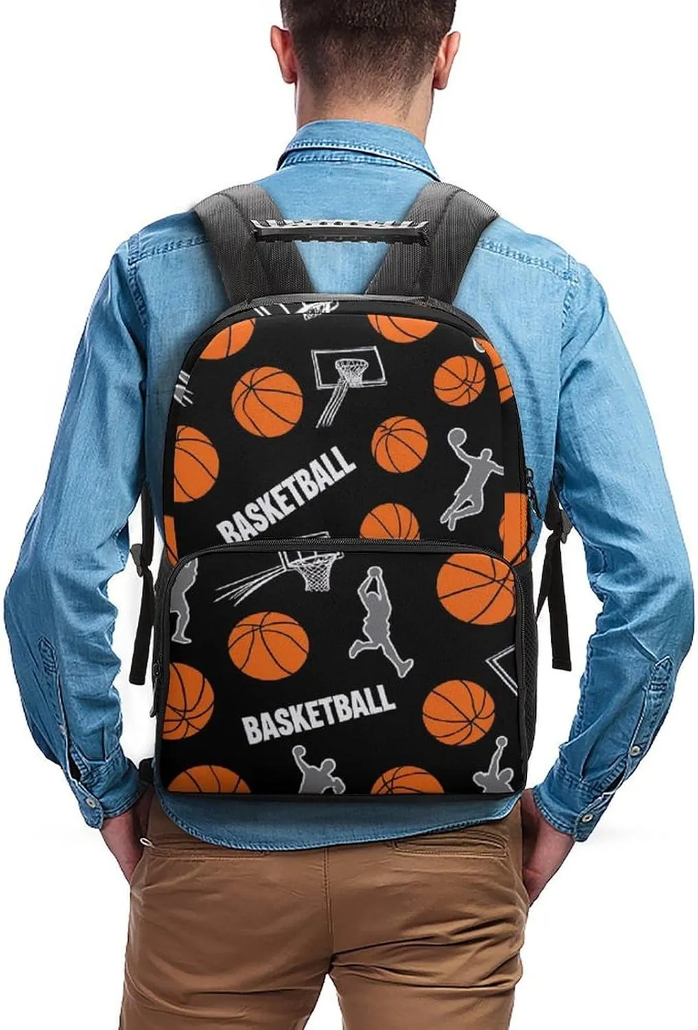 Supdreamc Lightweight Rucksacks for Climbing Outdoors Walking Cycling - Large Capacity Anti-Theft Multipurpose Carry On Bag, Game Sports Basketball Print Camping Outdoor Backpack