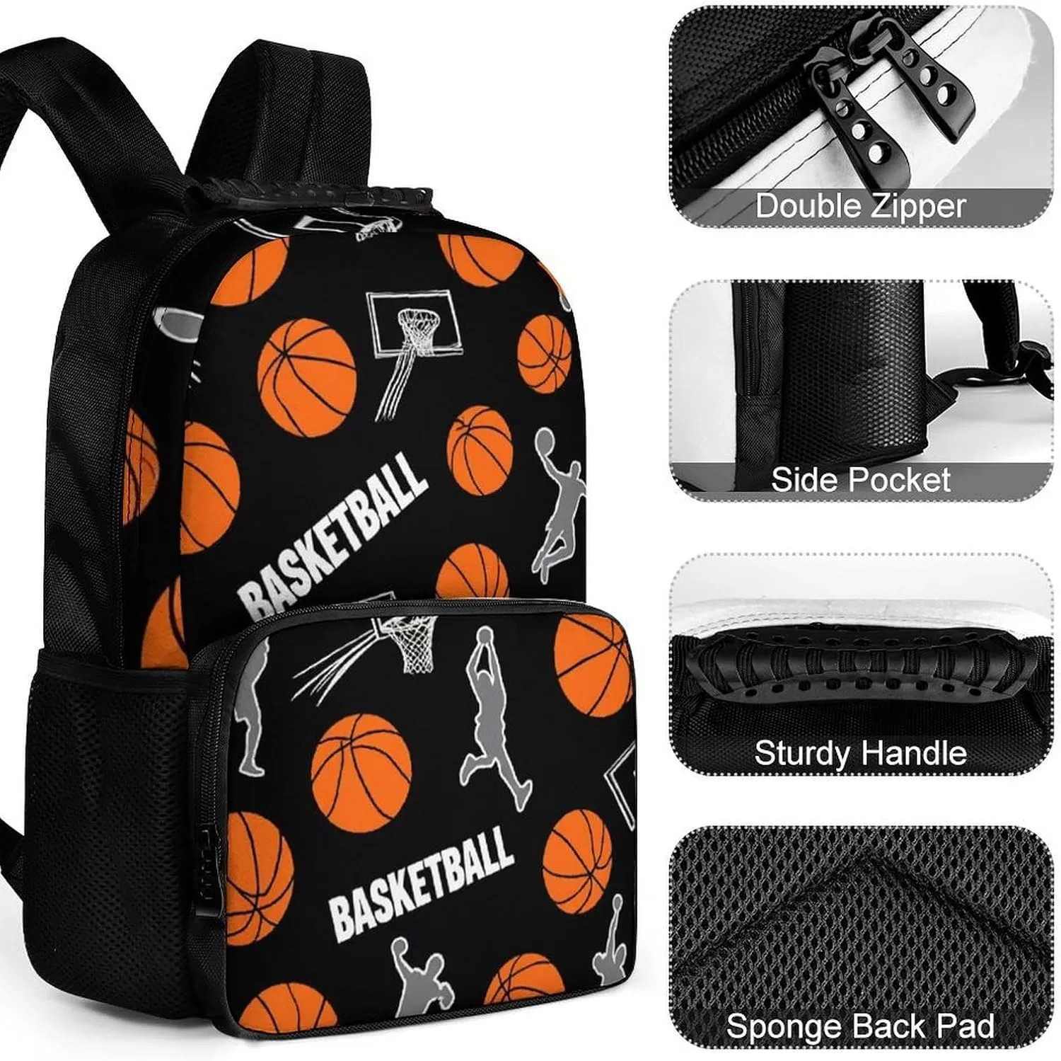 Supdreamc Lightweight Rucksacks for Climbing Outdoors Walking Cycling - Large Capacity Anti-Theft Multipurpose Carry On Bag, Game Sports Basketball Print Camping Outdoor Backpack
