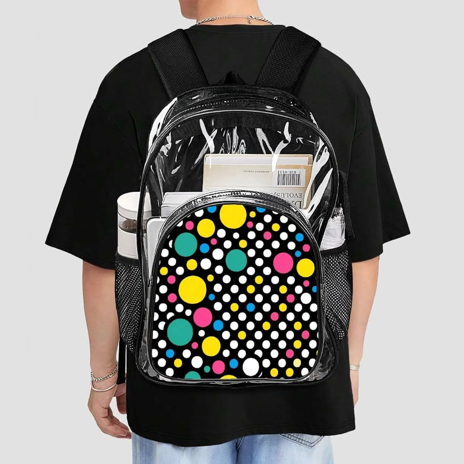 Supdreamc Lightweight Rucksacks for Climbing Outdoors Walking Cycling - Large Capacity Transparent Multipurpose Carry On Bag, Colorful Polka Dot Art Camping Outdoor Backpack