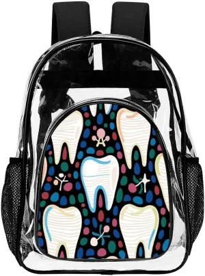 Supdreamc Rucksacks Multipurpose Anti-Theft Big Capacity Bookbag - Cartoon Teeth Dental Art Travel Hiking & Camping Rucksack Transparent Bag