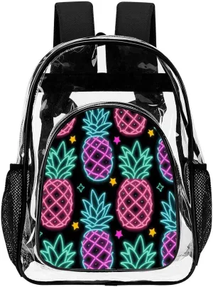 Supdreamc Rucksacks Multipurpose Anti-Theft Big Capacity Bookbag - Tropical Neon Pineapples Art Travel Hiking & Camping Rucksack Transparent Bag