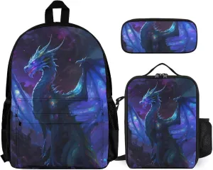 Supdreamc Shoulder Book Bags Sets, Rucksacks   Lunch Bag   Pencil Case for Camping Picnic Cycling, Fantastic Dragon Camping Outdoor Backpack for Men & Women