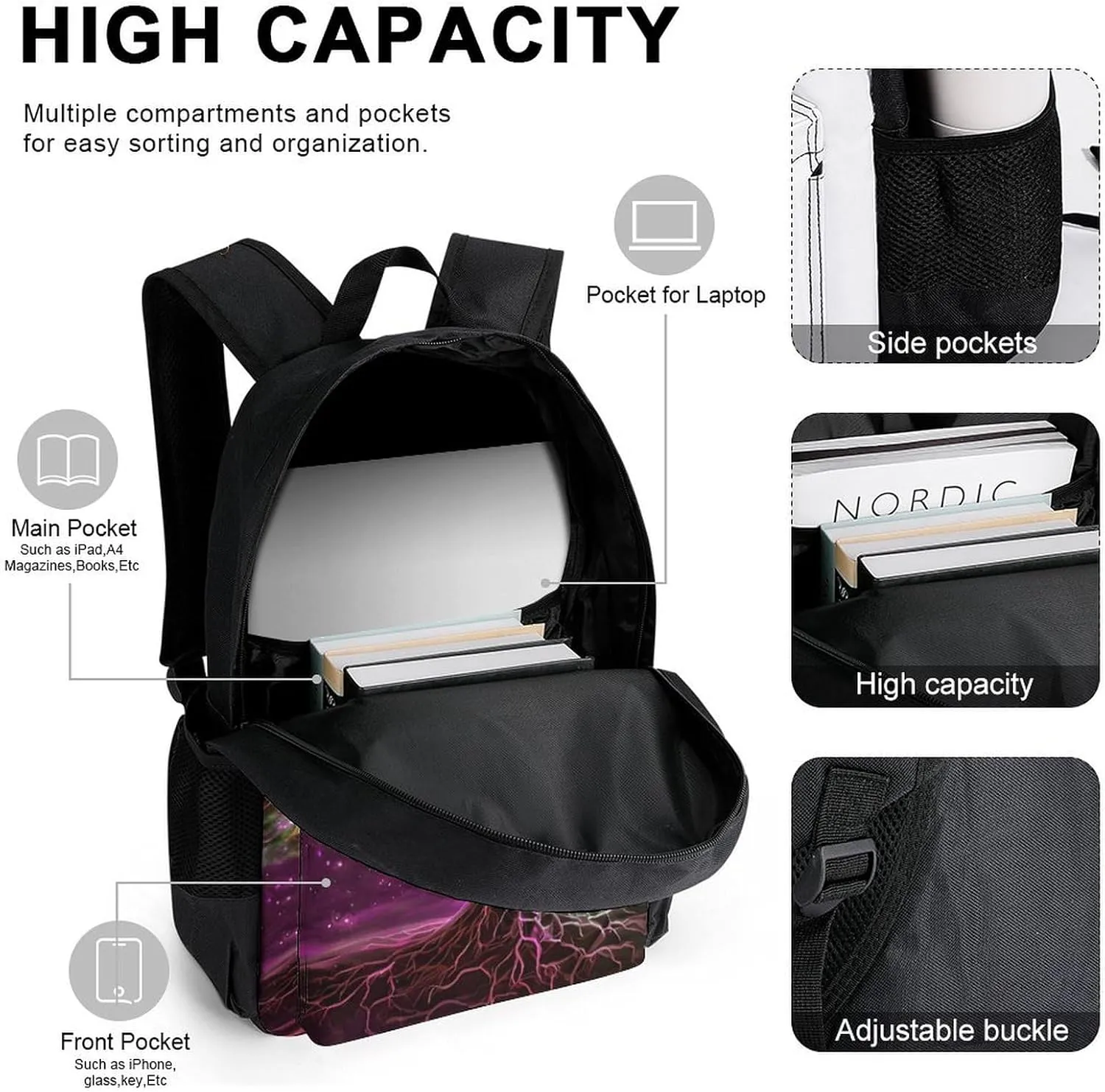 Supdreamc Shoulder Book Bags Sets, Rucksacks   Lunch Bag   Pencil Case for Camping Picnic Cycling, Magical Universe Tree Of Life Art Camping Outdoor Backpack