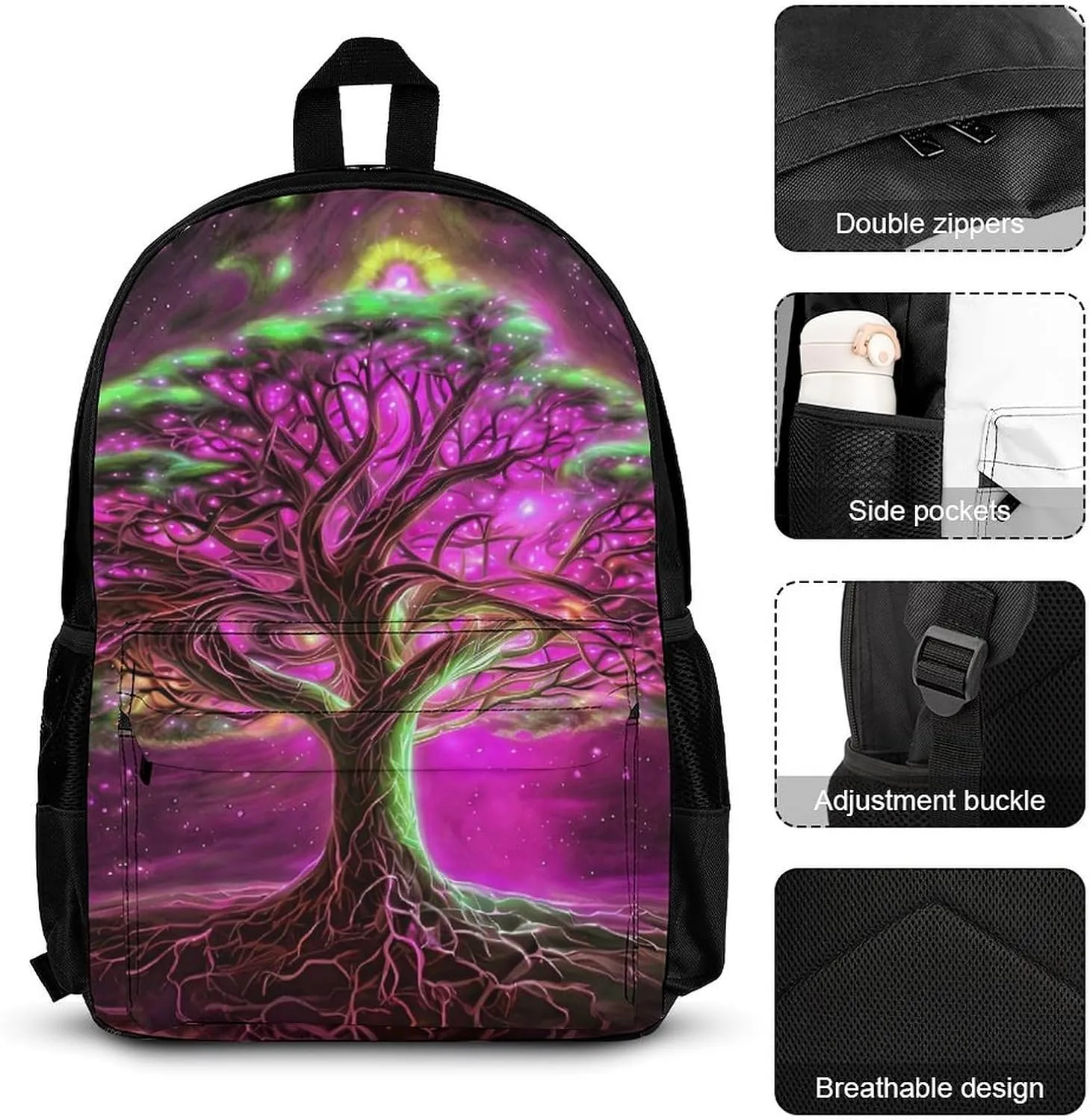 Supdreamc Shoulder Book Bags Sets, Rucksacks   Lunch Bag   Pencil Case for Camping Picnic Cycling, Magical Universe Tree Of Life Art Camping Outdoor Backpack