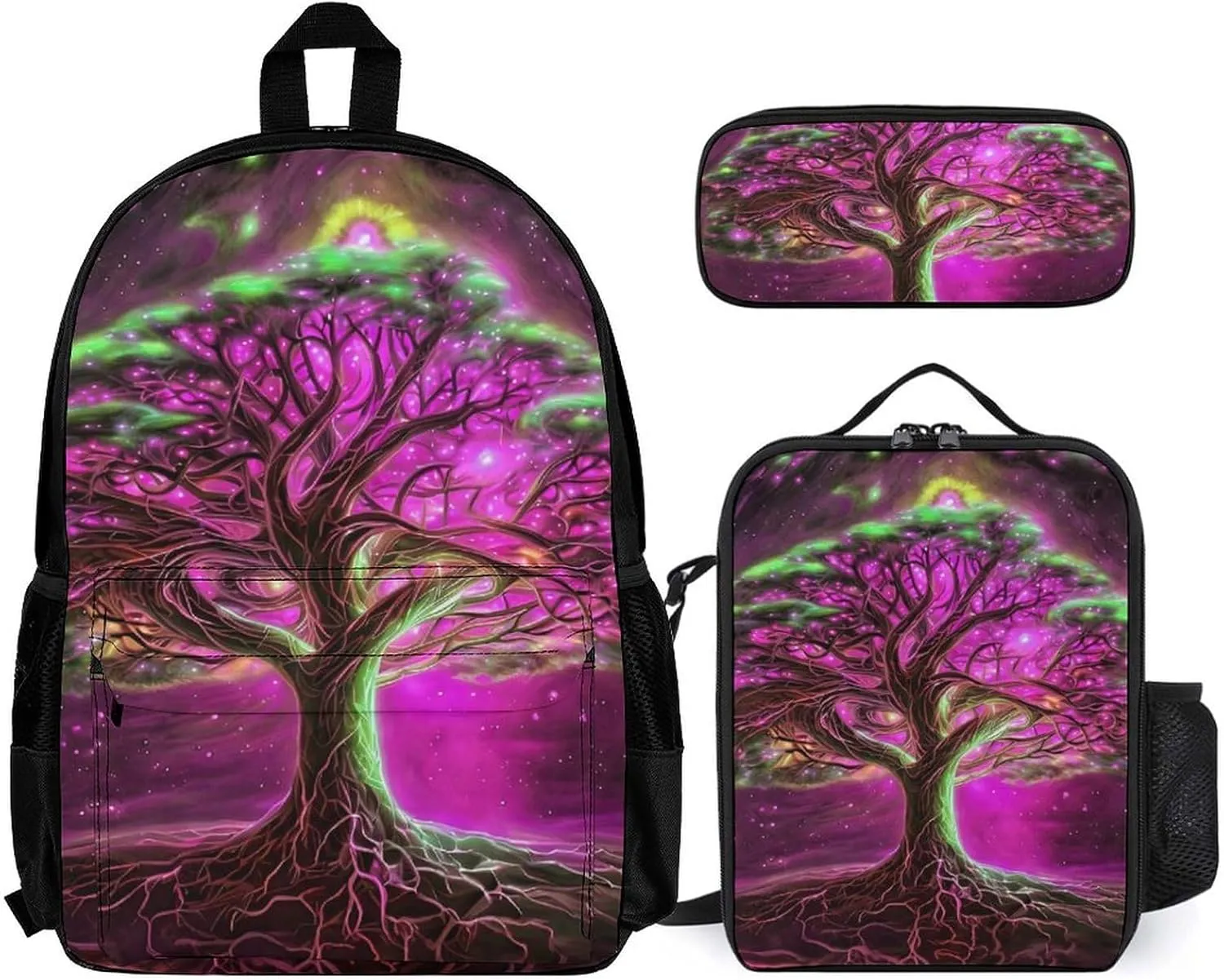 Supdreamc Shoulder Book Bags Sets, Rucksacks   Lunch Bag   Pencil Case for Camping Picnic Cycling, Magical Universe Tree Of Life Art Camping Outdoor Backpack