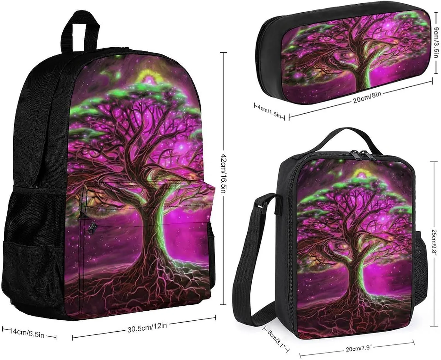 Supdreamc Shoulder Book Bags Sets, Rucksacks   Lunch Bag   Pencil Case for Camping Picnic Cycling, Magical Universe Tree Of Life Art Camping Outdoor Backpack
