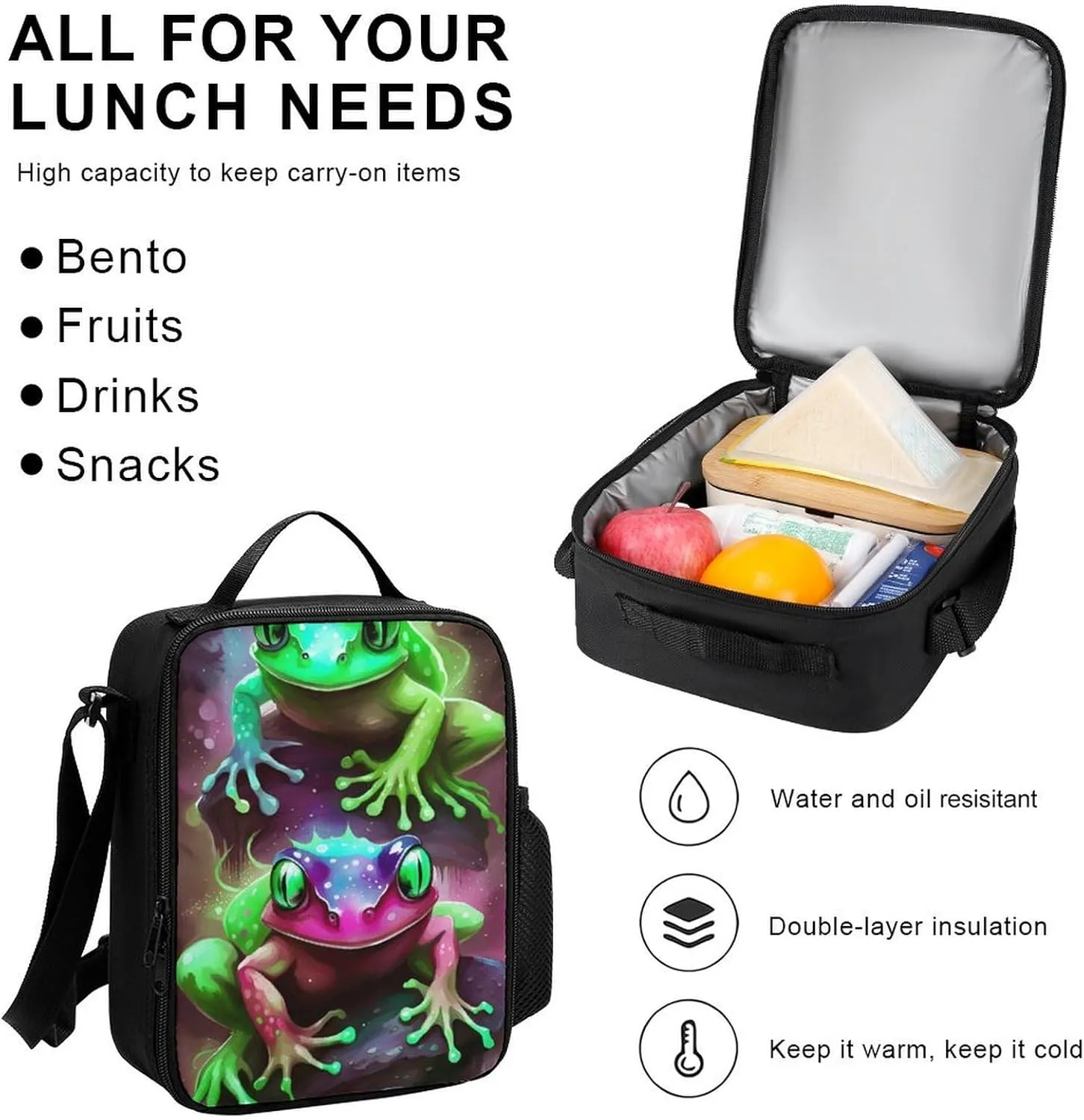 Supdreamc Shoulder Book Bags Sets, Rucksacks   Lunch Bag   Pencil Case for Camping Picnic Cycling, Watercolor Frogs Art Camping Outdoor Backpack for Men & Women