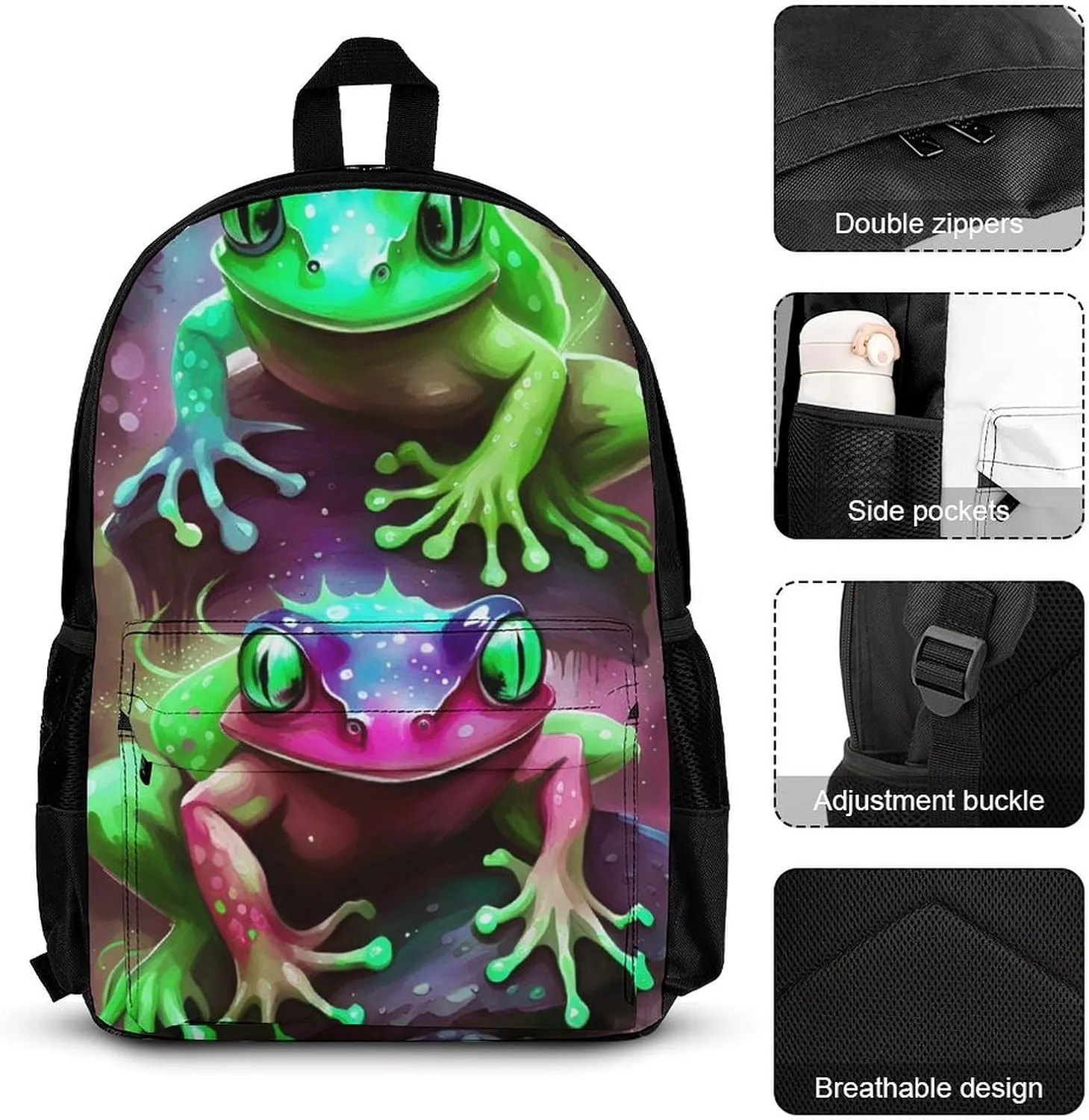 Supdreamc Shoulder Book Bags Sets, Rucksacks   Lunch Bag   Pencil Case for Camping Picnic Cycling, Watercolor Frogs Art Camping Outdoor Backpack for Men & Women