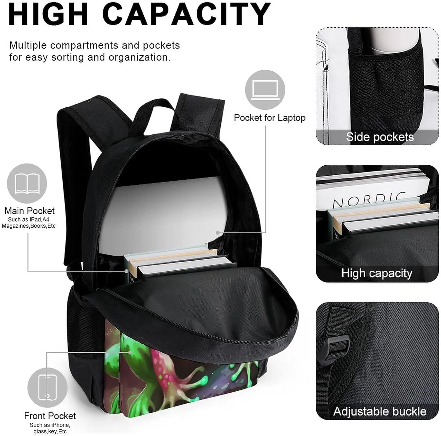 Supdreamc Shoulder Book Bags Sets, Rucksacks   Lunch Bag   Pencil Case for Camping Picnic Cycling, Watercolor Frogs Art Camping Outdoor Backpack for Men & Women