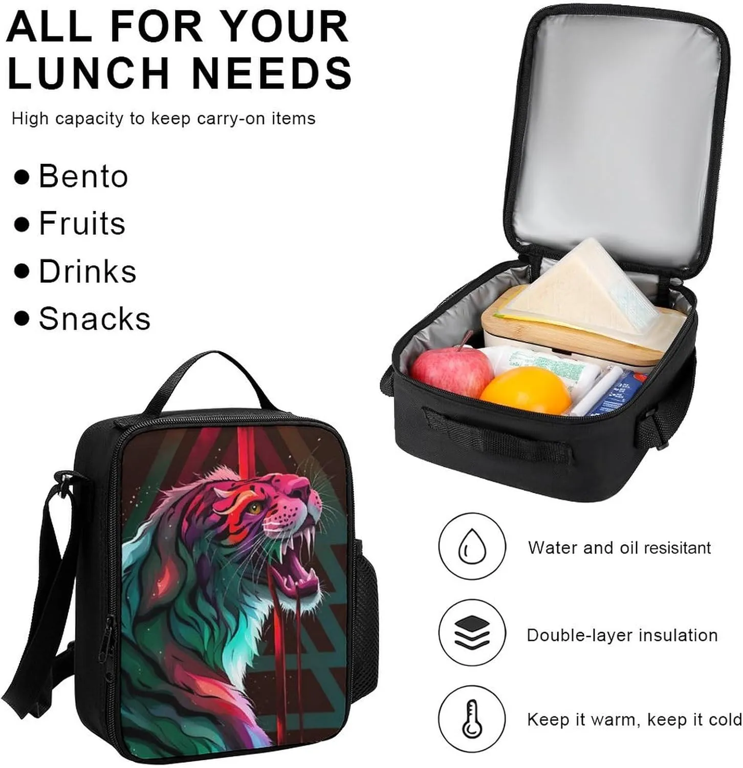 Supdreamc Travel Hiking Daypack 3 Piece Daypack Climbing Shoulder Bag Big Capacity Rucksacks Angry Tiger Rainbow Animal Magic Art Shoulder Book Bags for Men Women