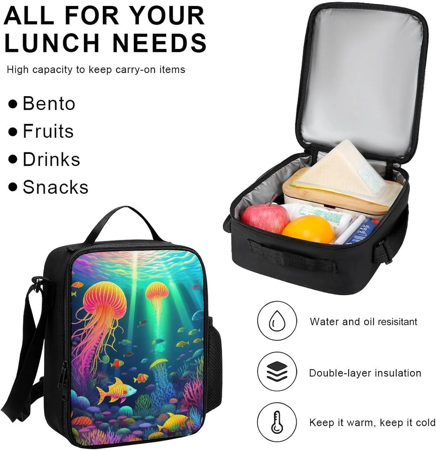 Supdreamc Travel Hiking Daypack 3 Piece Daypack Sets Shoulder Bag Big Capacity Rucksacks Beautiful Underwater World Fish Jellyfish Art Shoulder Book Bags for Adult