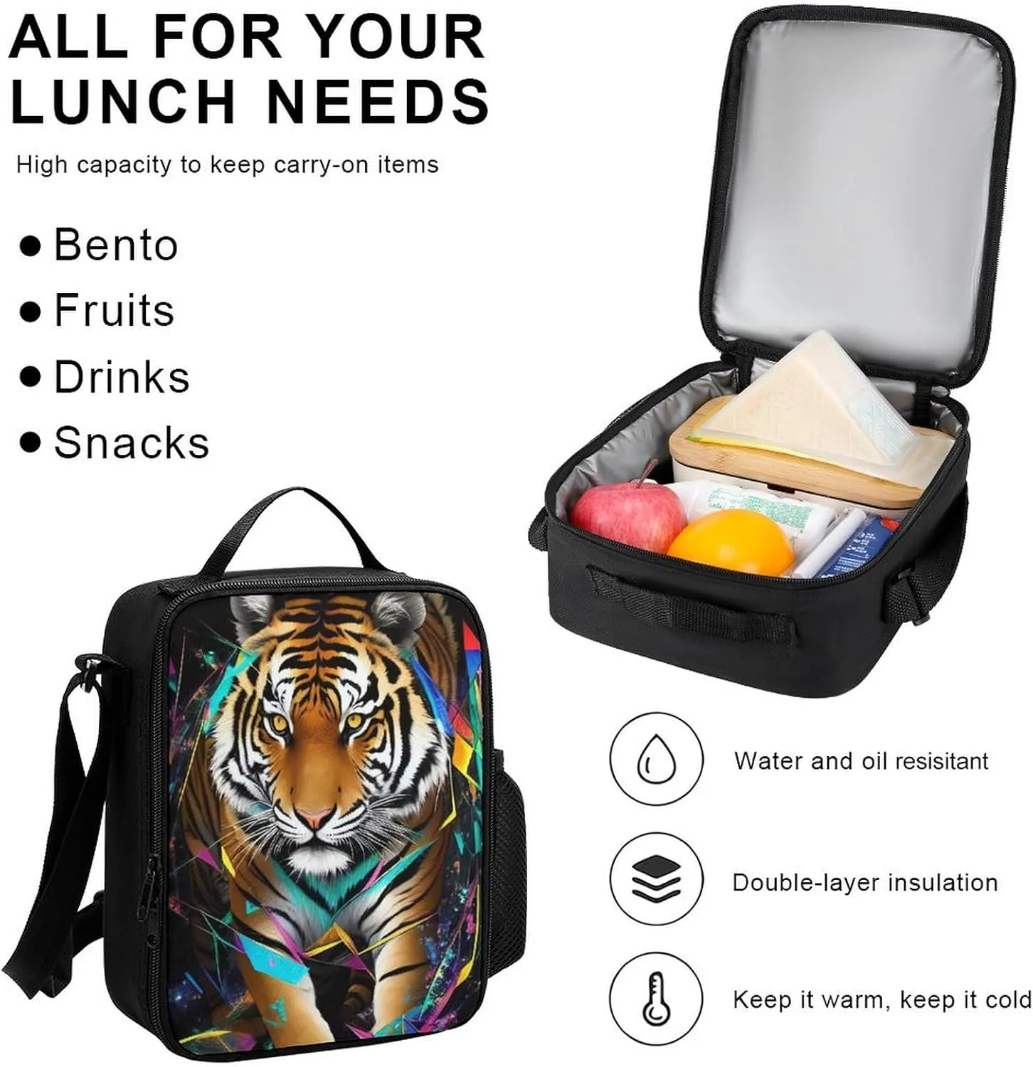 Supdreamc Trippy Tiger Animal Art Backpack Sets Daypack 3 Piece Multipurpose Rucksacks Lunch Bag Pencil Case Big Capacity Carry On Bag, One Size