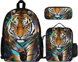 Supdreamc Trippy Tiger Animal Art Backpack Sets Daypack 3 Piece Multipurpose Rucksacks Lunch Bag Pencil Case Big Capacity Carry On Bag, One Size