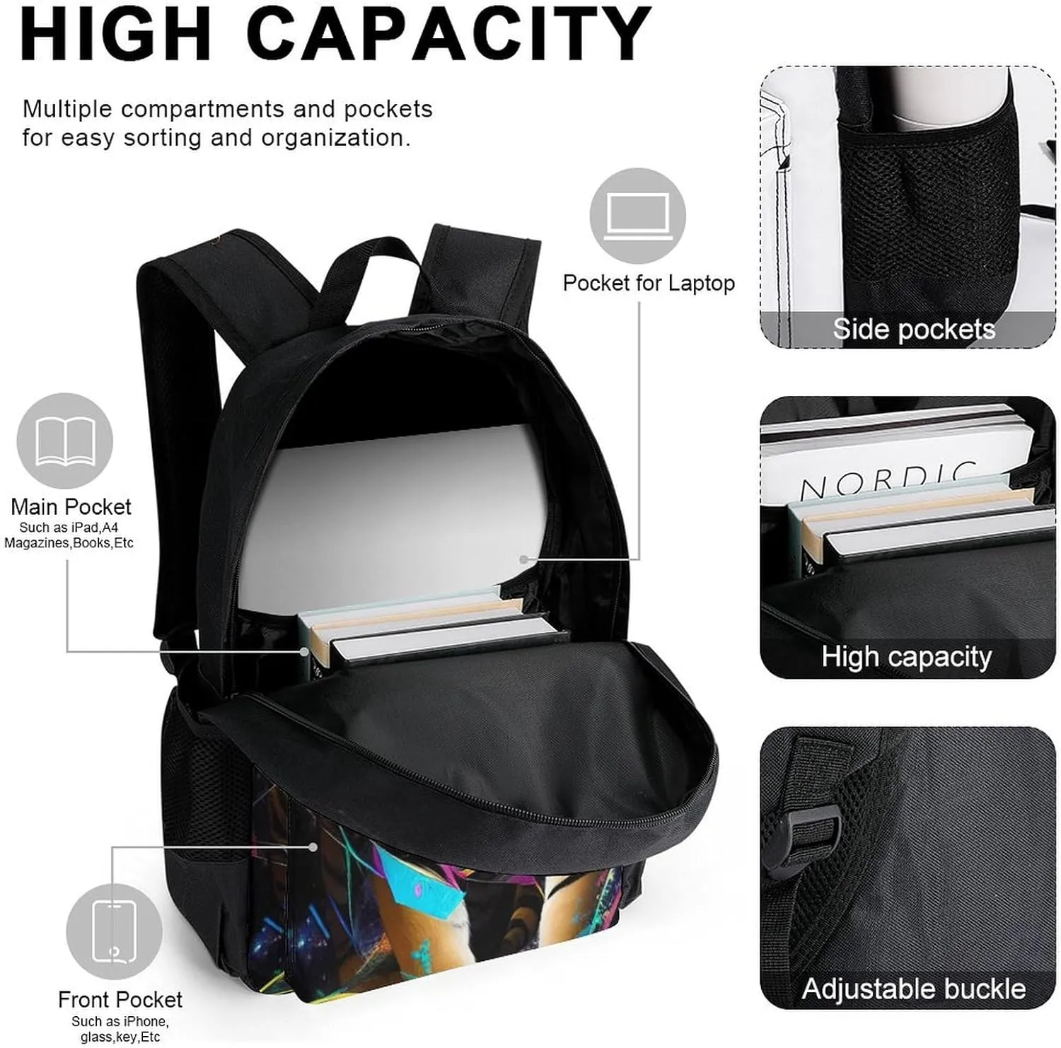 Supdreamc Trippy Tiger Animal Art Backpack Sets Daypack 3 Piece Multipurpose Rucksacks Lunch Bag Pencil Case Big Capacity Carry On Bag, One Size
