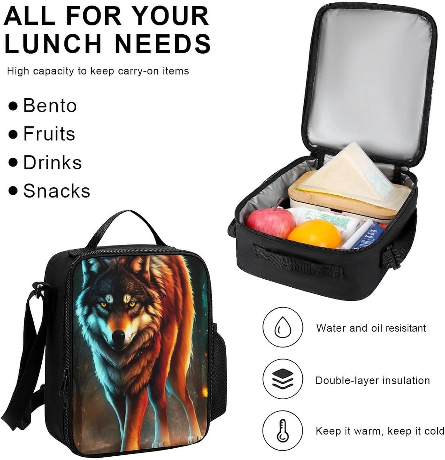 Supdreamc Wolf Glare Art Backpack Sets Daypack 3 Piece Multipurpose Rucksacks Lunch Bag Pencil Case Big Capacity Carry On Bag, One Size
