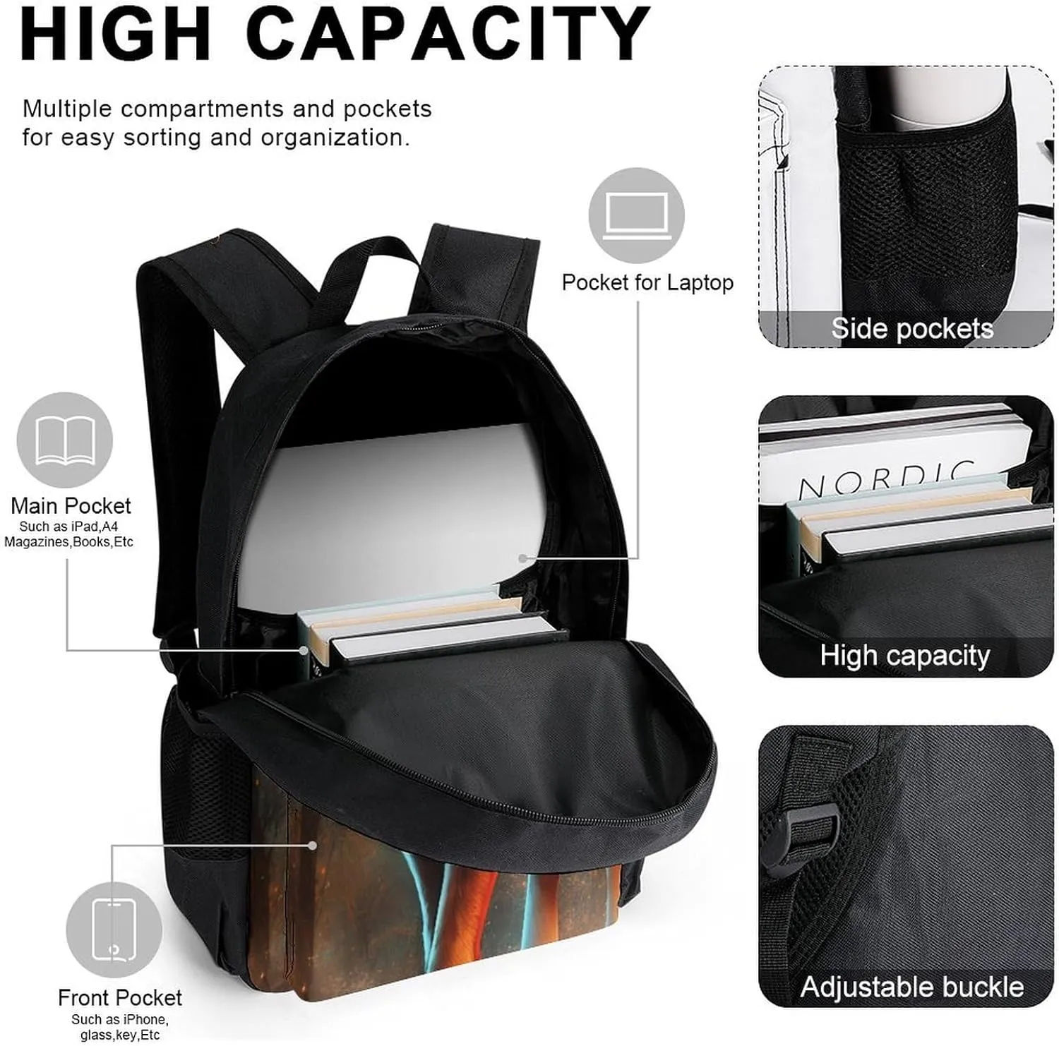 Supdreamc Wolf Glare Art Backpack Sets Daypack 3 Piece Multipurpose Rucksacks Lunch Bag Pencil Case Big Capacity Carry On Bag, One Size