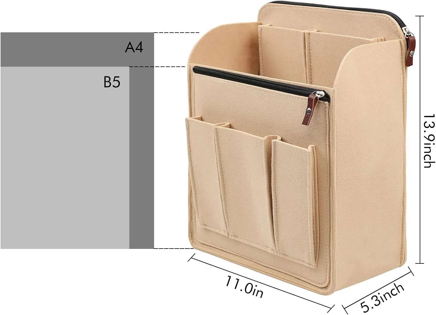 Surblue Felt Backpack Organizer Insert for Travel Rucksack and Daypack, Bag Insert Liner Pocket with Zipper, Large Capacity Divider Foldable Shoulder Bag Organizer for Men and Women, (Beige, XL)
