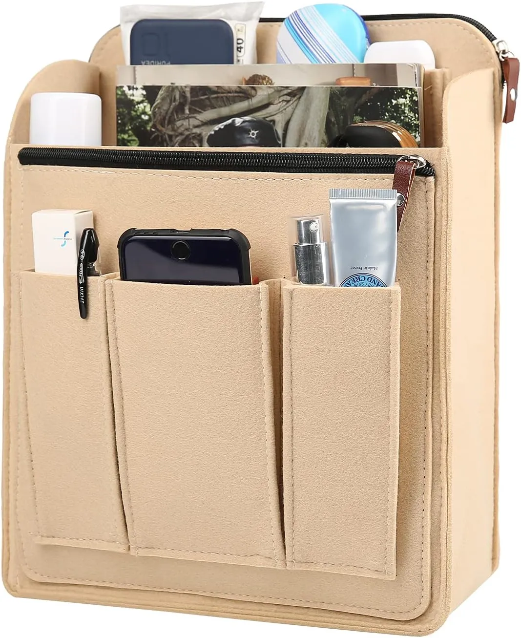 Surblue Felt Backpack Organizer Insert for Travel Rucksack and Daypack, Bag Insert Liner Pocket with Zipper, Large Capacity Divider Foldable Shoulder Bag Organizer for Men and Women, (Beige, XL)