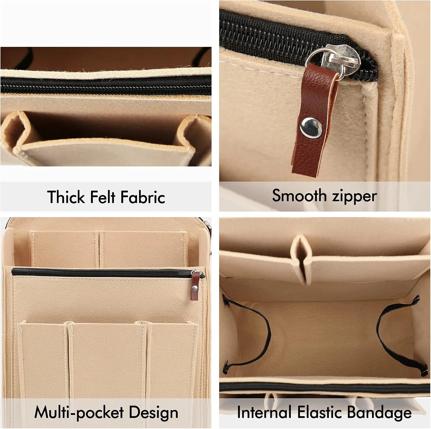 Surblue Felt Backpack Organizer Insert for Travel Rucksack and Daypack, Bag Insert Liner Pocket with Zipper, Large Capacity Divider Foldable Shoulder Bag Organizer for Men and Women, (Beige, XL)