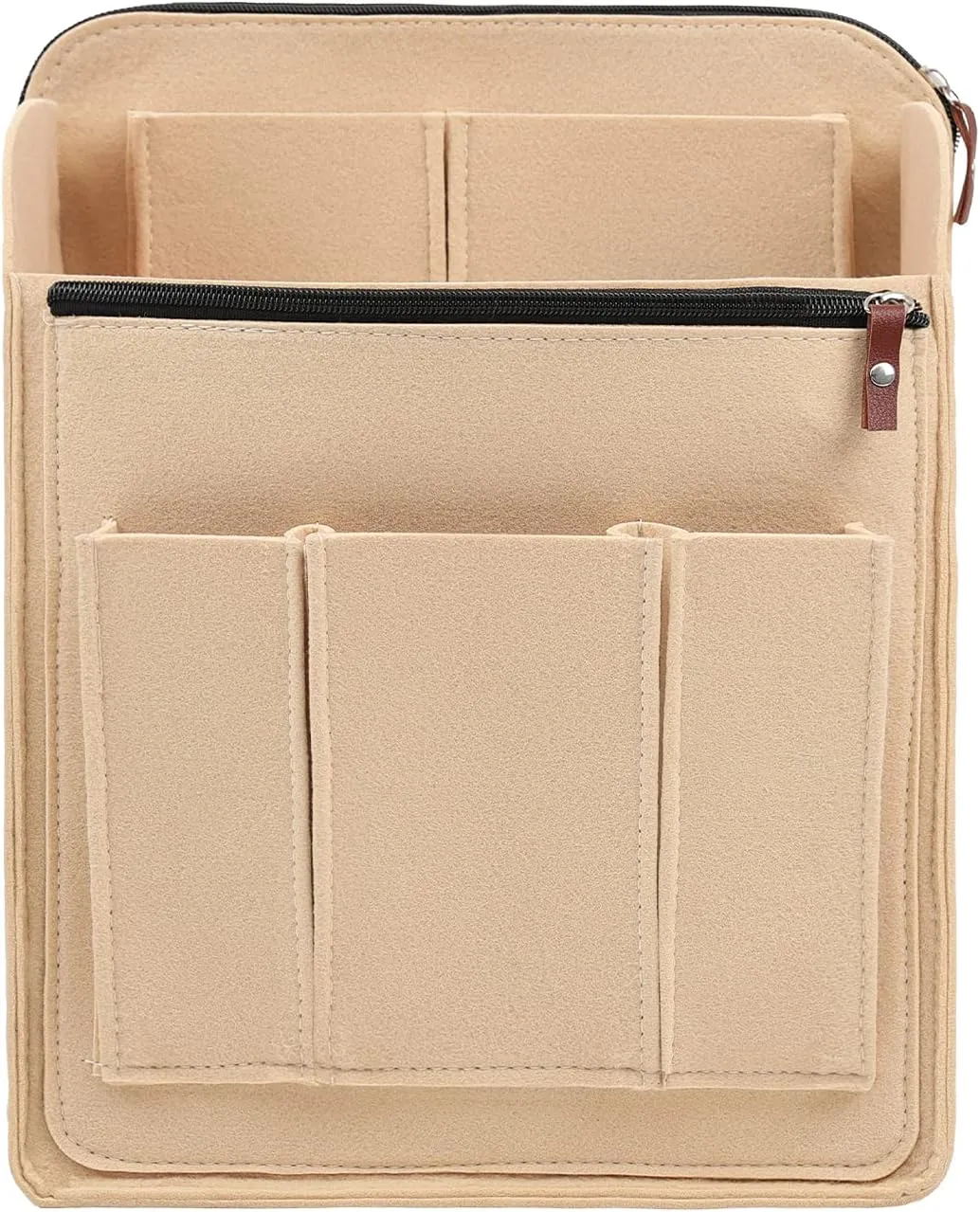 Surblue Felt Backpack Organizer Insert for Travel Rucksack and Daypack, Bag Insert Liner Pocket with Zipper, Large Capacity Divider Foldable Shoulder Bag Organizer for Men and Women, (Beige, XL)
