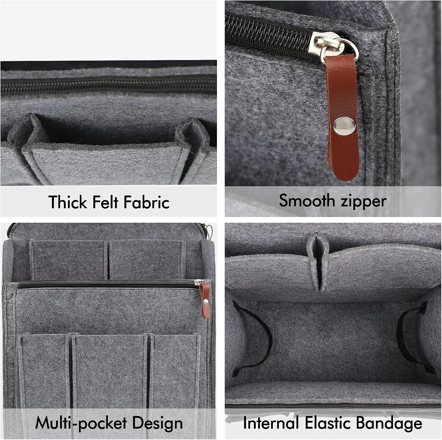 Surblue Felt Backpack Organizer Insert for Travel Rucksack and Daypack, Bag Insert Liner Pocket with Zipper, Large Capacity Divider Foldable Shoulder Bag Organizer for Men and Women, (Grey, XL)