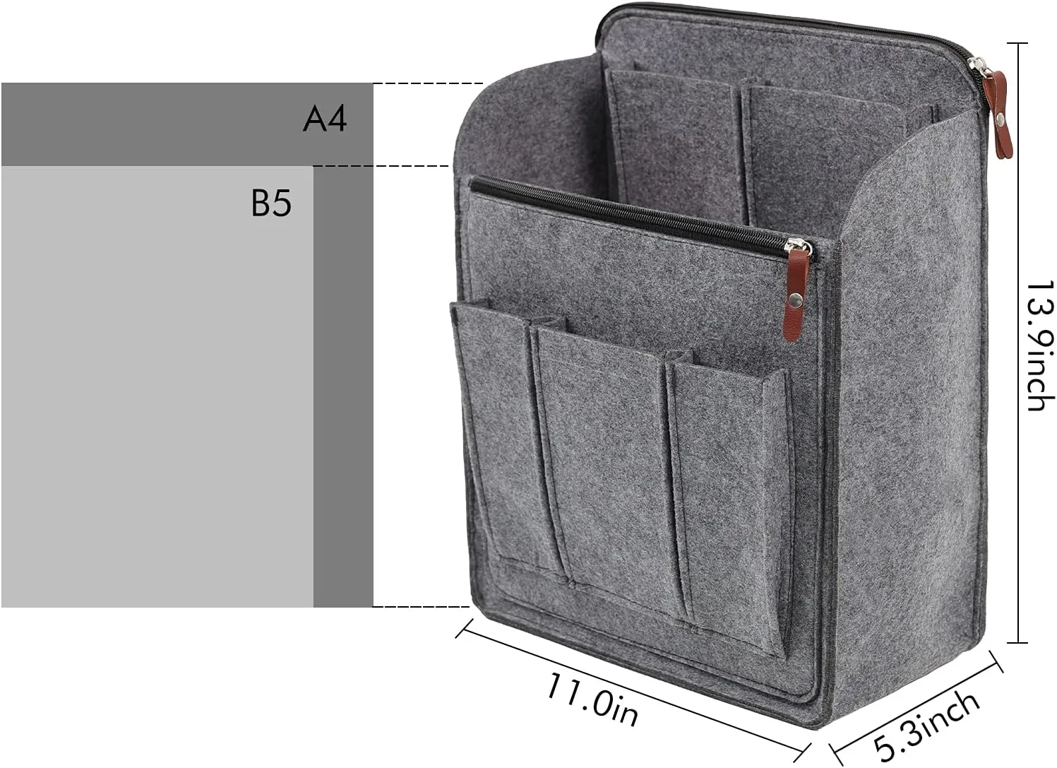 Surblue Felt Backpack Organizer Insert for Travel Rucksack and Daypack, Bag Insert Liner Pocket with Zipper, Large Capacity Divider Foldable Shoulder Bag Organizer for Men and Women, (Grey, XL)