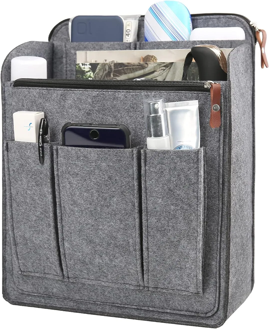 Surblue Felt Backpack Organizer Insert for Travel Rucksack and Daypack, Bag Insert Liner Pocket with Zipper, Large Capacity Divider Foldable Shoulder Bag Organizer for Men and Women, (Grey, XL)