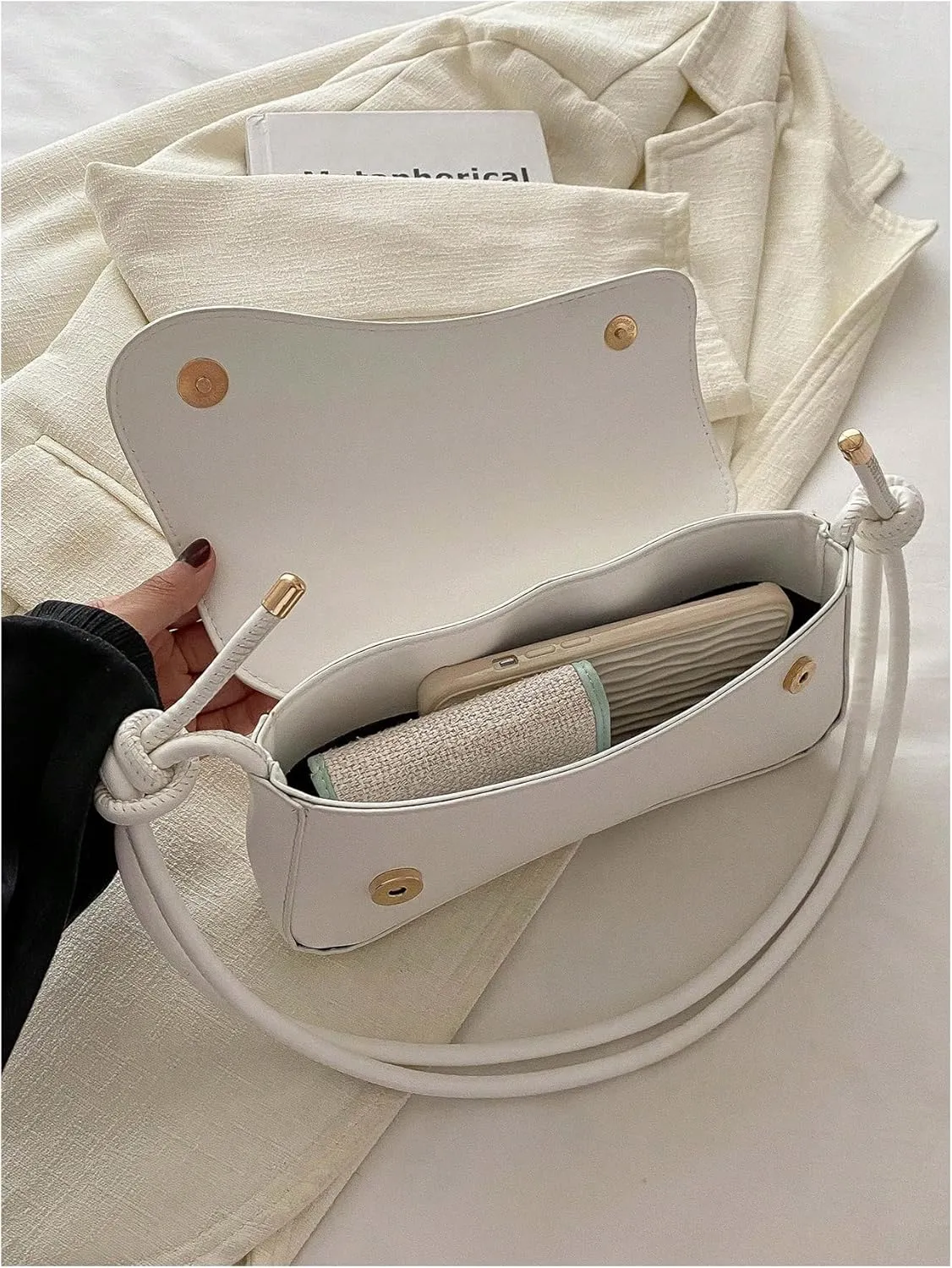 SweatyRocks Women's Asymmetrical Flap Shoulder Bag Adjustable Knot Strap Top Handle Purses