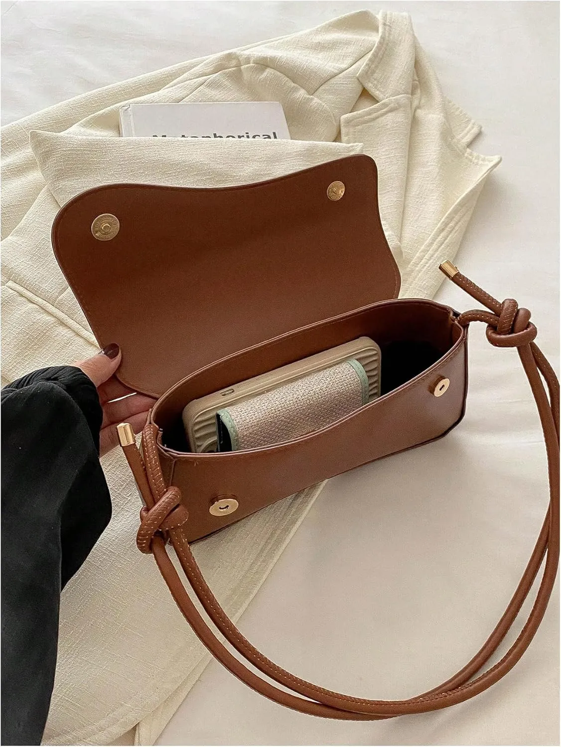SweatyRocks Women's Asymmetrical Flap Shoulder Bag Adjustable Knot Strap Top Handle Purses
