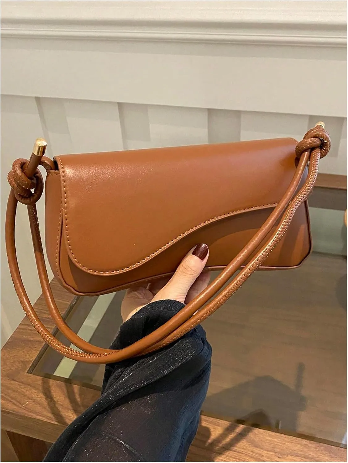 SweatyRocks Women's Asymmetrical Flap Shoulder Bag Adjustable Knot Strap Top Handle Purses