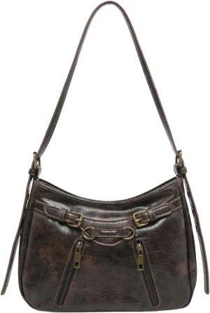 SweatyRocks Women's Retro Leather Shoulder Bags PU Leather Buckle Punk Clutch Purse